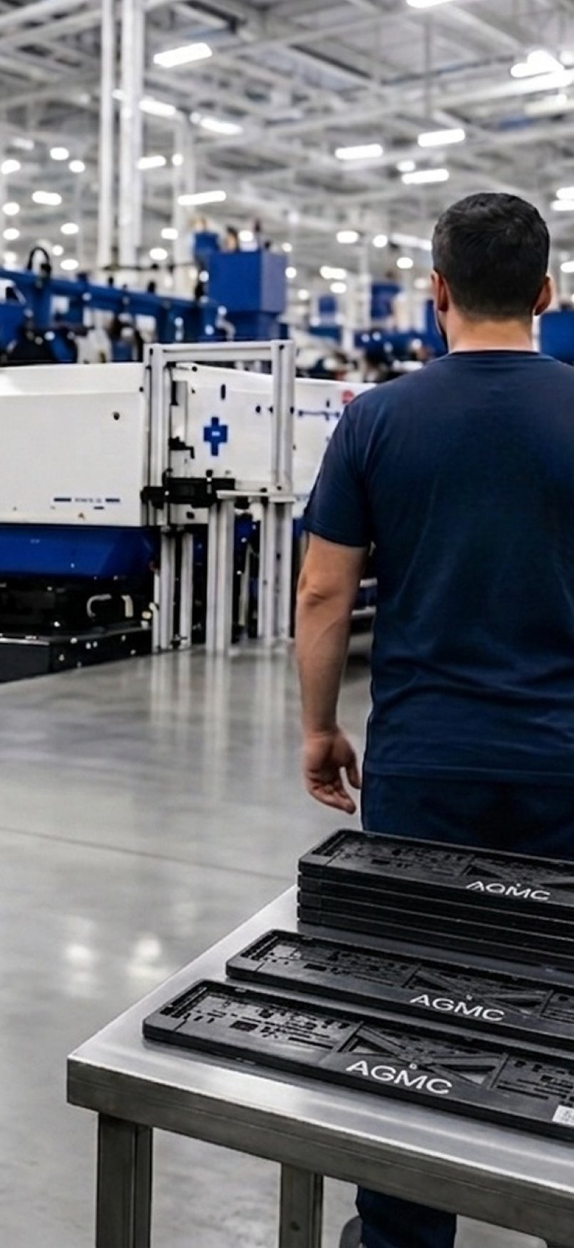 Motto Automotive manufacturing facility, AGMC plate holders on the conveyor, engineered at source in the UAE